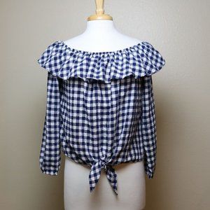 Quarry Blue and White Check Peasant Top